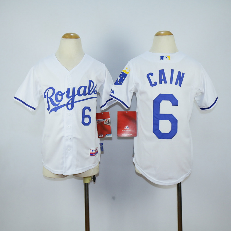 Youth Kansas City Royals #6 Cain White MLB Jerseys